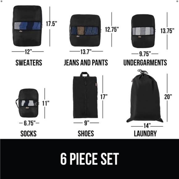 6 Piece Packing Cubes Set, Compression Space Saving Organizers Suitcases Luggage - Picture 6 of 6